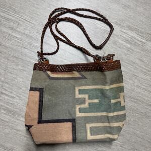 Vintage LJ Simone Southwestern Aztec Tapestry Braided Leather Strap Shoulder Bag